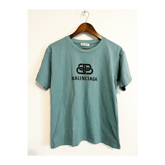 Balenciaga Cotton Interlock BB Puff Logo Print Basic Tee Teal Womens Medium - Picture 2 of 10